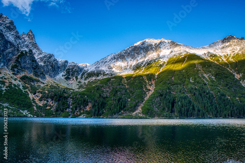 Fototapeta Naklejka Na Ścianę i Meble -  Beautiful view of lake with high mountains around , Poland Morskie Oko , High Tatras
