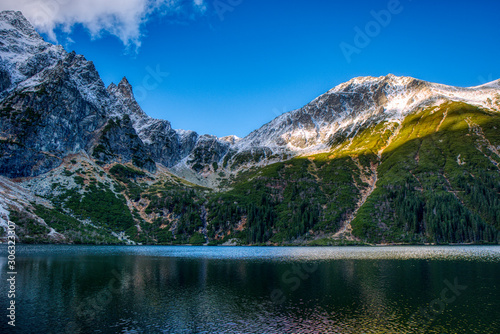 Fototapeta Naklejka Na Ścianę i Meble -  Beautiful view of lake with high mountains around , Poland Morskie Oko , High Tatras