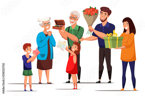 Grandmothers birthday flat vector illustration