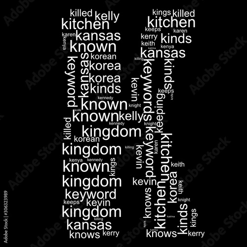 word cloud letter K - words beginning with K