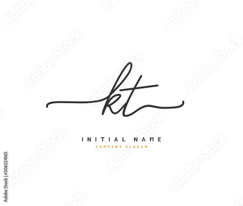 K T KT Beauty vector initial logo, handwriting logo of initial signature, wedding, fashion, jewerly, boutique, floral and botanical with creative template for any company or business.