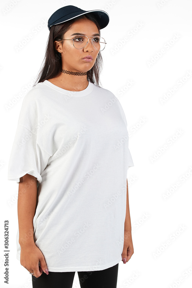 Blank t-shirt mock-up - Cool streetwear fashion girl ready for your design