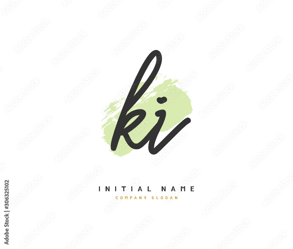 Obraz premium K I KI Beauty vector initial logo, handwriting logo of initial signature, wedding, fashion, jewerly, boutique, floral and botanical with creative template for any company or business.