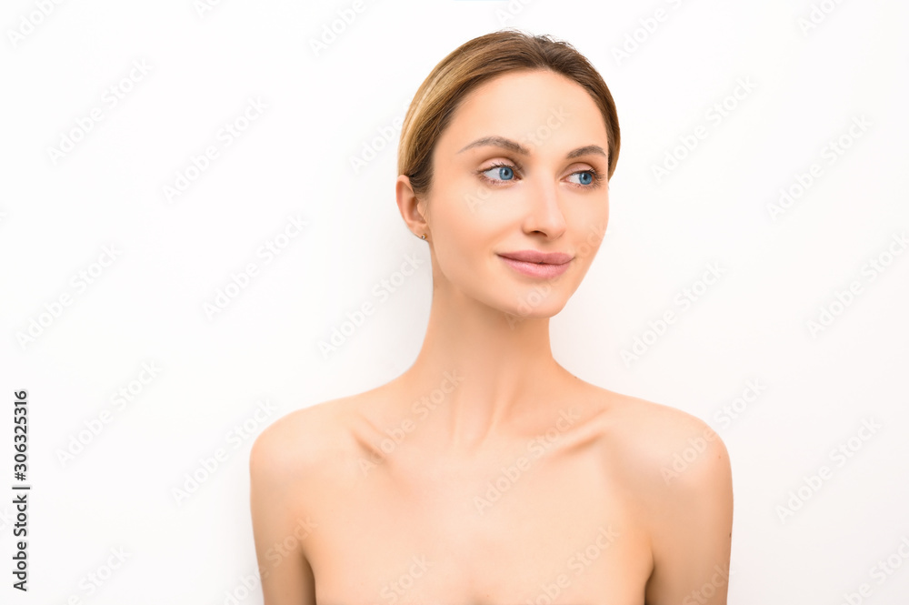 Beauty skin woman healthy skin care cosmetic concept. Female face portrait. Spa model girl with perfect fresh clean skin. Youth and Skin Care Concept. Isolated on a white background copyspace mockup Beauty skin woman healthy skin care cosmetic concept. Female face portrait. Spa model girl with perfect fresh clean skin. Youth and Skin Care Concept. Isolated on a white background copyspace mockup