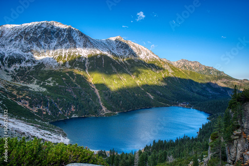 Fototapeta Naklejka Na Ścianę i Meble -  Beautiful view of lake with high mountains around , Poland Morskie Oko , High Tatras