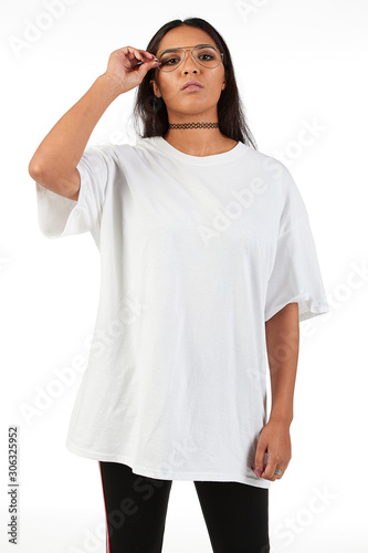 Blank t-shirt mock-up - Cool streetwear fashion girl ready for your design