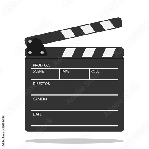 Movie clappers open and close isolated on white background. Clapper board icon. Old historic open striped start show flick take device on white