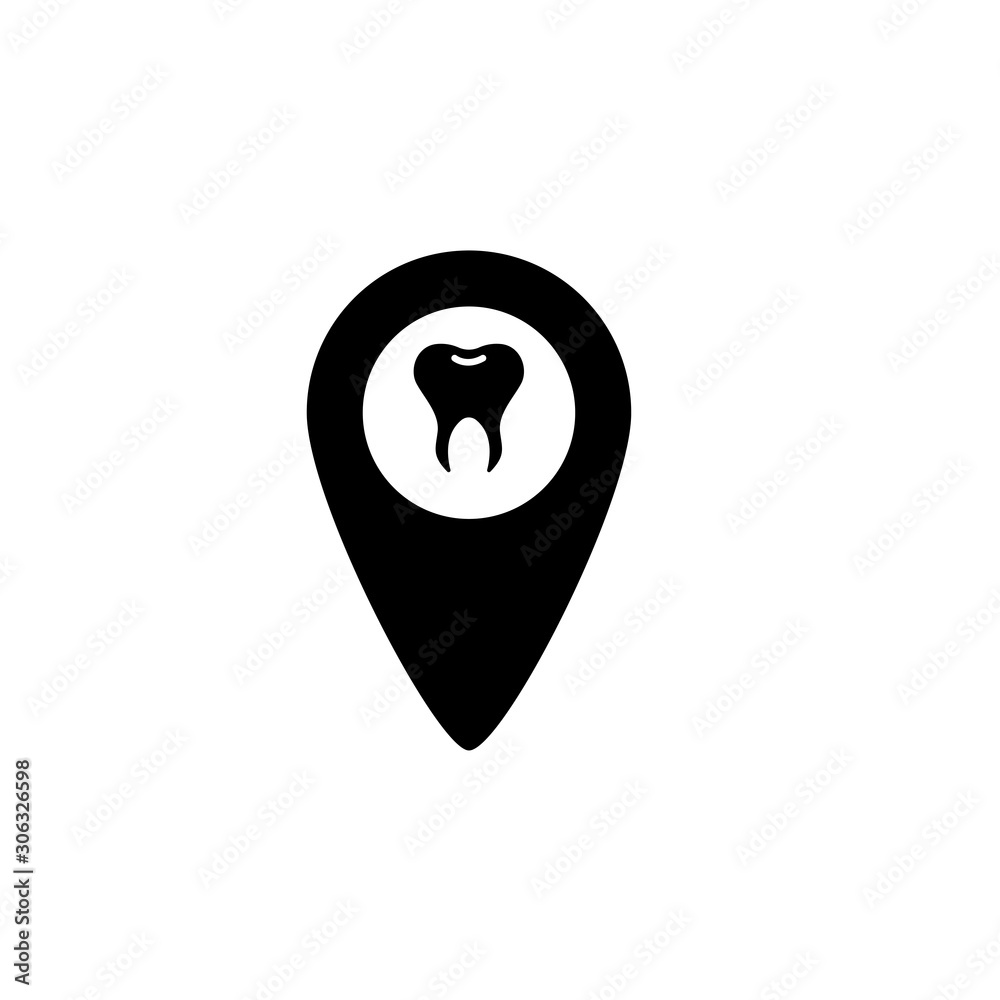 Dental clinic location vector icon. filled flat sign for mobile concept and web design. Dental clinic location glyph icon. Symbol, logo illustration. Vector graphics Dental clinic location vector icon. filled flat sign for mobile concept and web design. Dental clinic location glyph icon. Symbol, logo illustration. Vector graphics