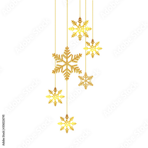snowflakes golden of christmas hanging isolated icon vector illustration design