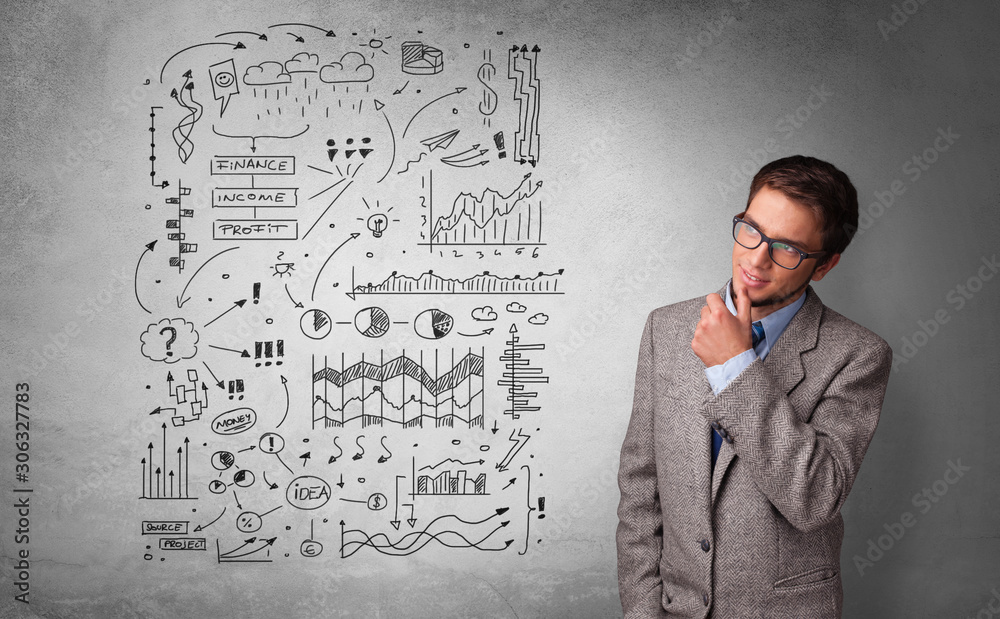 Young person thinking with office problems concept Young person thinking with office problems concept