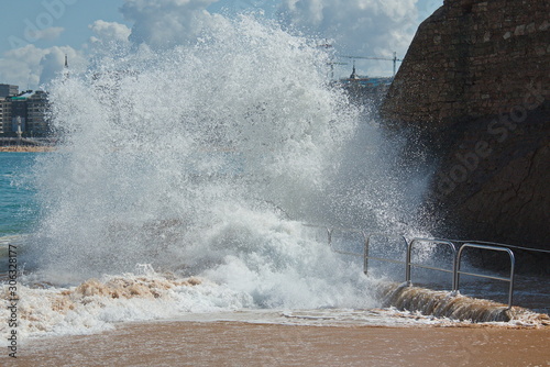 Giant waves at the coast in Donostia-San Sebastian,province Gipuzkoa,Spain