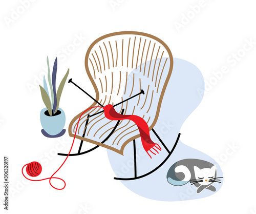 Cartoon rocking chair for elderly people with yarn