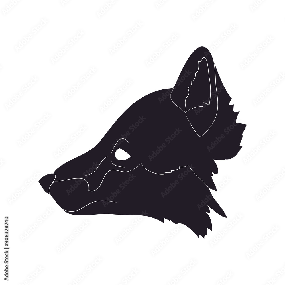 Fototapeta fox portrait vector illustration, silhouette drawing, wild world