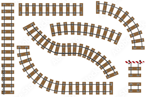 Cartoon Railway. Realistic railroad. Vector illustration of cartoon railway.