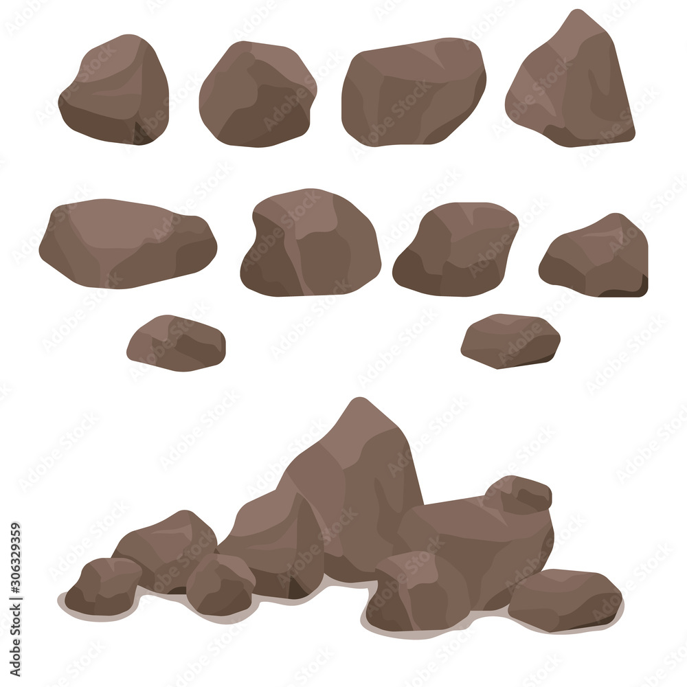 Stones, a set of various stones. Mountain of stone.