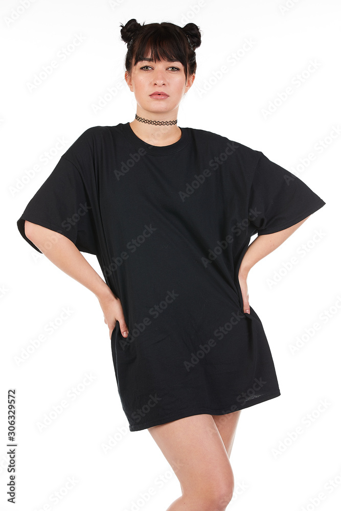 Blank t-shirt mock-up - Cool streetwear fashion girl ready for your design Blank t-shirt mock-up - Cool streetwear fashion girl ready for your design