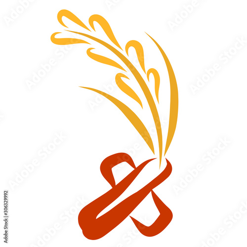 cross and wheat spikelet with grains in the shape of hearts