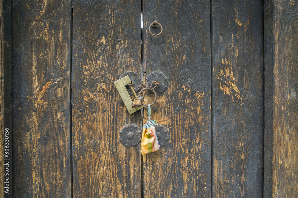 Old door with a padlock, Kaesong, North Korea