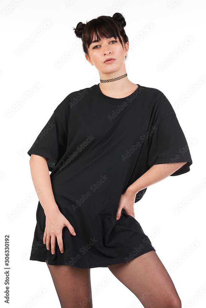 Blank t-shirt mock-up - Cool streetwear fashion girl ready for your design Blank t-shirt mock-up - Cool streetwear fashion girl ready for your design