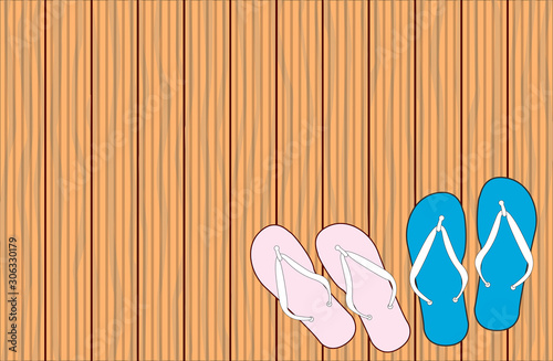 Wooden Grooved Decking Background With Flip Flop Shoes