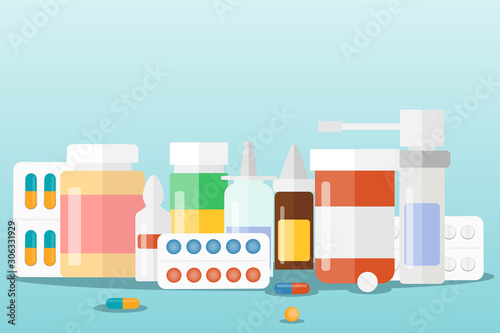 Medicines A set of medical drugs. Vector illustration of medicines.
