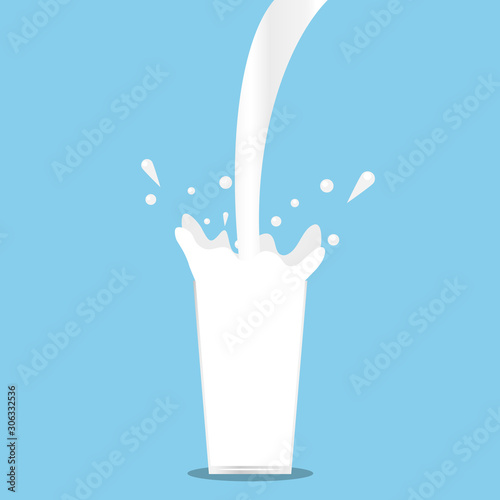 A glass of milk. Milk is poured into a glass. Vector illustration