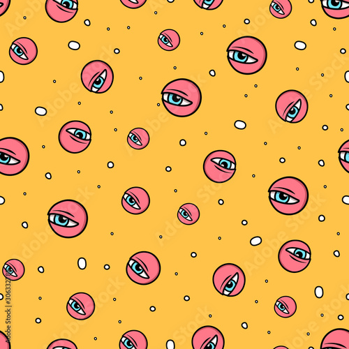 Yellow pattern with eyes pink eyes cheerful pattern repeating trash cool