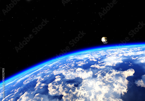 Heaven  panorama of the cloud  flying in the clouds  the earth from orbit. 3d rendering.