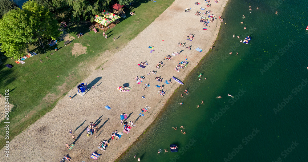  Aerial view of the beach on Soderica Lake, Croatia