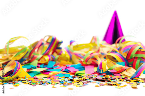 Party and birthday decoration isolated on white with copyspace