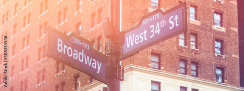 Image of crossing signs Broadway and 34th Street in Manhattan