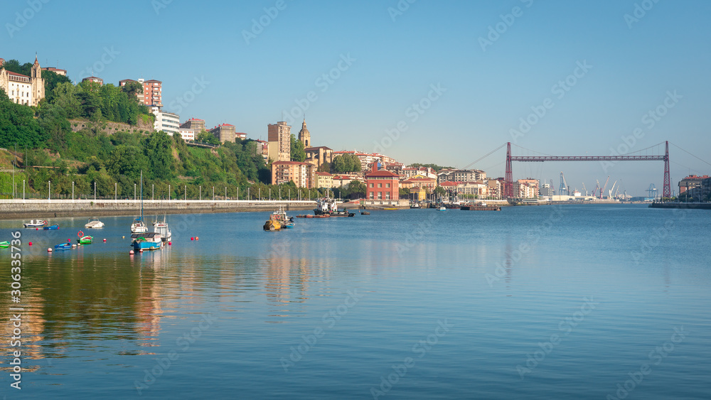 Panorama of Sestao and Portugalete with Hanging Bridge of Bizkaia, Basque Country, Spain