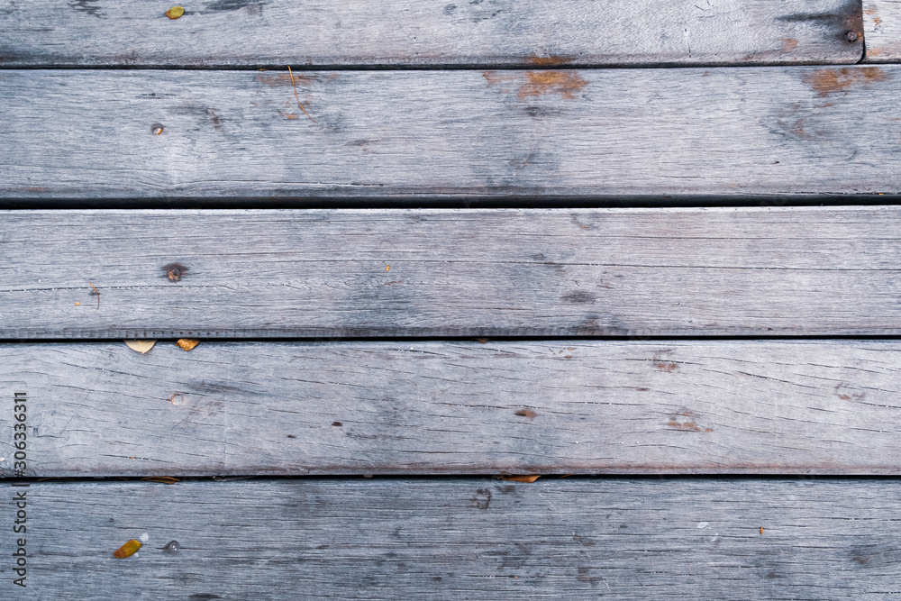 Fototapeta premium Natural narrow old piece of wood or slat texture, horizontal top view background.