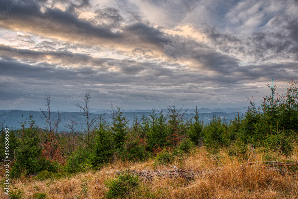 Beautiful clouds in the mountains at sunrise, Czech Lysa hora Beautiful clouds in the mountains at sunrise, Czech Lysa hora