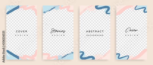 Social media stories and post creative Vector set. Background template with copy space for text and images design by abstract colored shapes,  line arts , Tropical leaves  warm color of the earth tone