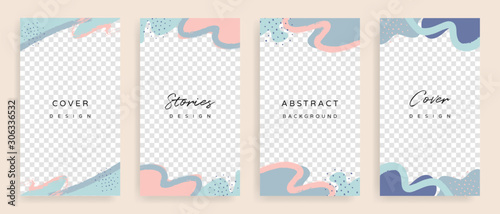 Social media stories and post creative Vector set. Background template with copy space for text and images design by abstract colored shapes,  line arts , Tropical leaves  warm color of the earth tone