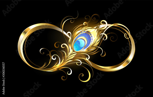Infinity with golden peacock feather