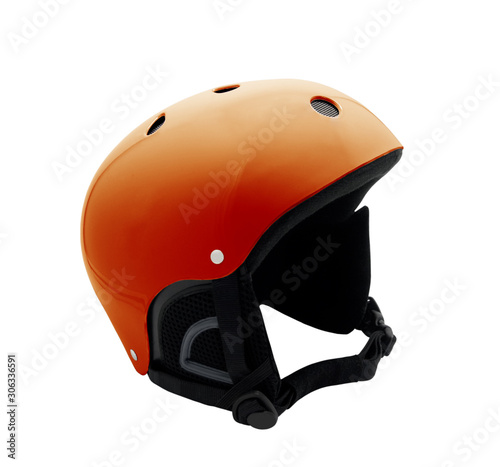 Orange ski helmet
