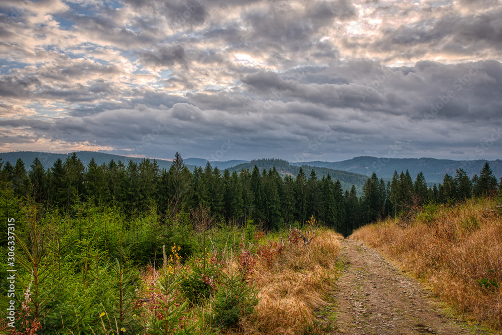 hiking trail in mountains with beautiful sky hiking trail in mountains with beautiful sky