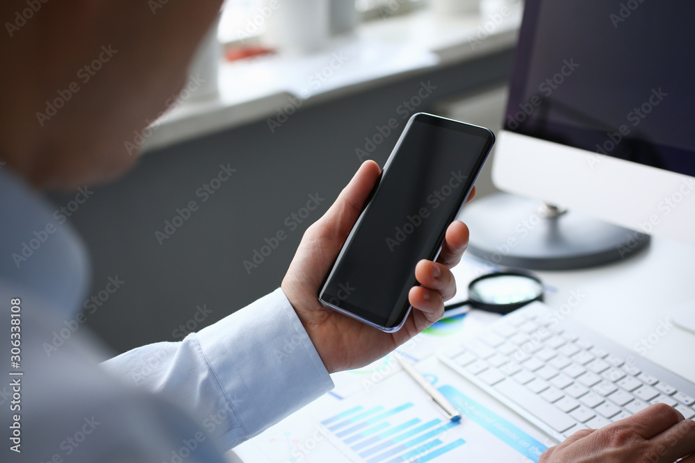 Businessman hipster holds telephone background of Businessman hipster holds telephone background of