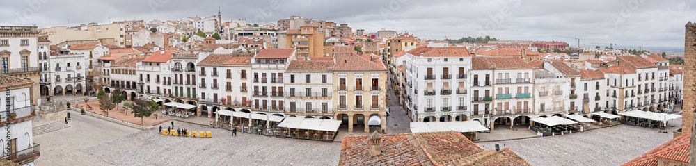 Panoramic view of Caceres historic center from the old medieval wall