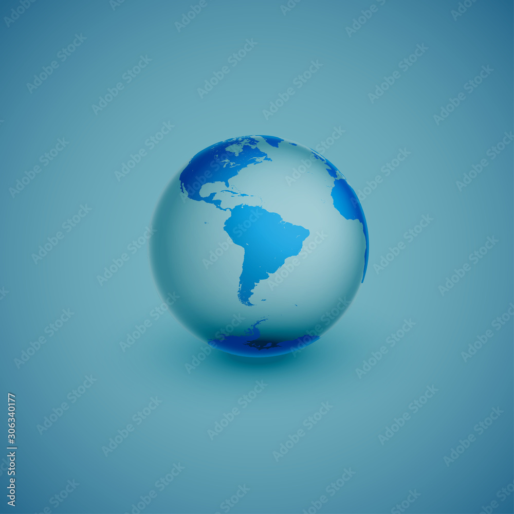 Light world globe map on blue background, vector illustration