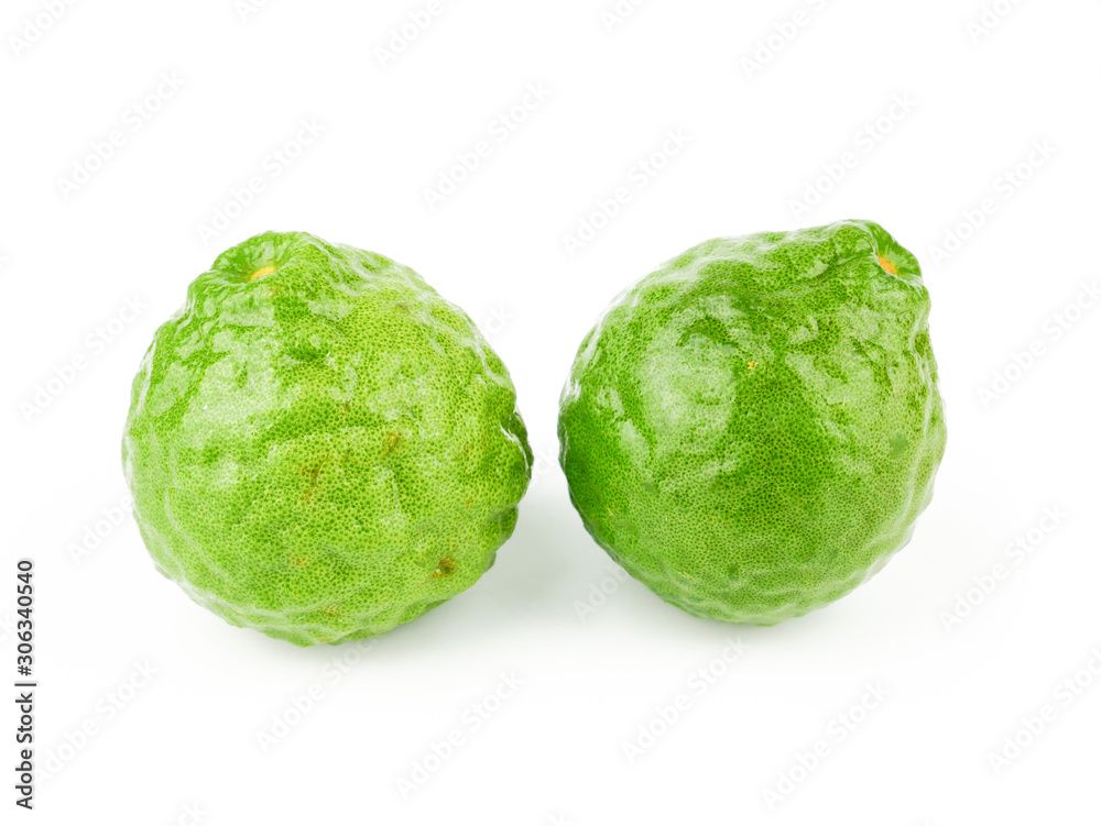 fresh bergamot fruit, Kaffir Lime, Citrus bergamia with leaf isolated on white background