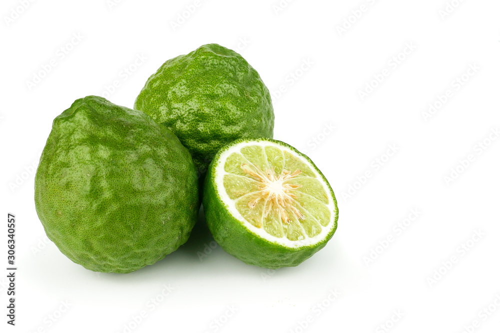 fresh bergamot fruit, Kaffir Lime, Citrus bergamia with leaf isolated on white background fresh bergamot fruit, Kaffir Lime, Citrus bergamia with leaf isolated on white background