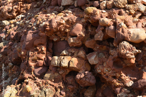 Stony texture with rocks and stones. Abstract and chaotic appearance. photo