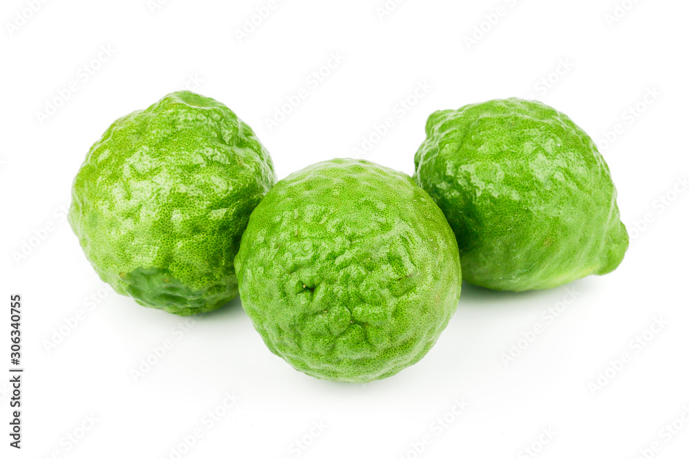 fresh bergamot fruit, Kaffir Lime, Citrus bergamia with leaf isolated on white background fresh bergamot fruit, Kaffir Lime, Citrus bergamia with leaf isolated on white background