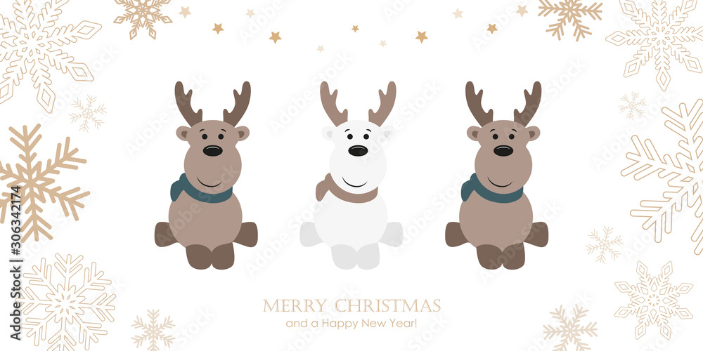christmas greeting card with cute deer and snowflakes vector illustration EPS10 christmas greeting card with cute deer and snowflakes vector illustration EPS10