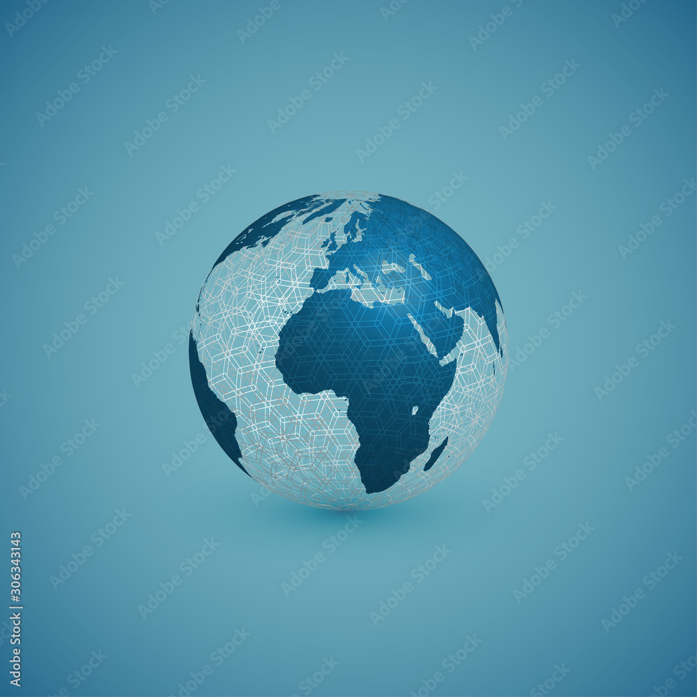 Fototapeta premium Blue globe map with pattern sphere, vector illustration