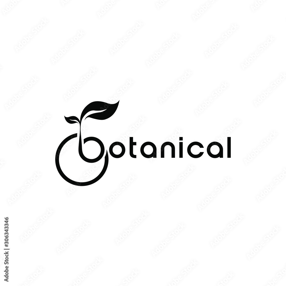 A botanical design logo with a leaf as its icon. A botanical design logo with a leaf as its icon.