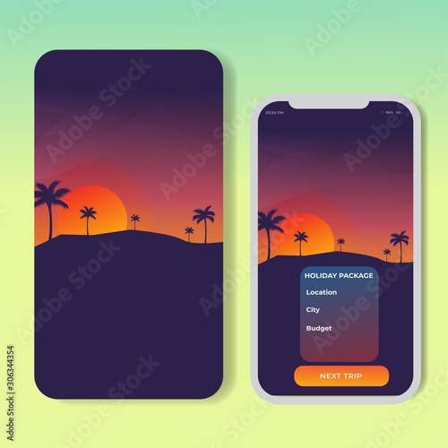 Vector banners set with polygonal landscape illustration. For Mobile aps, banner, horizontal header website, printed materials. Image Picture Background